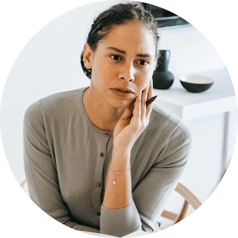 anxious woman looking off in the distance